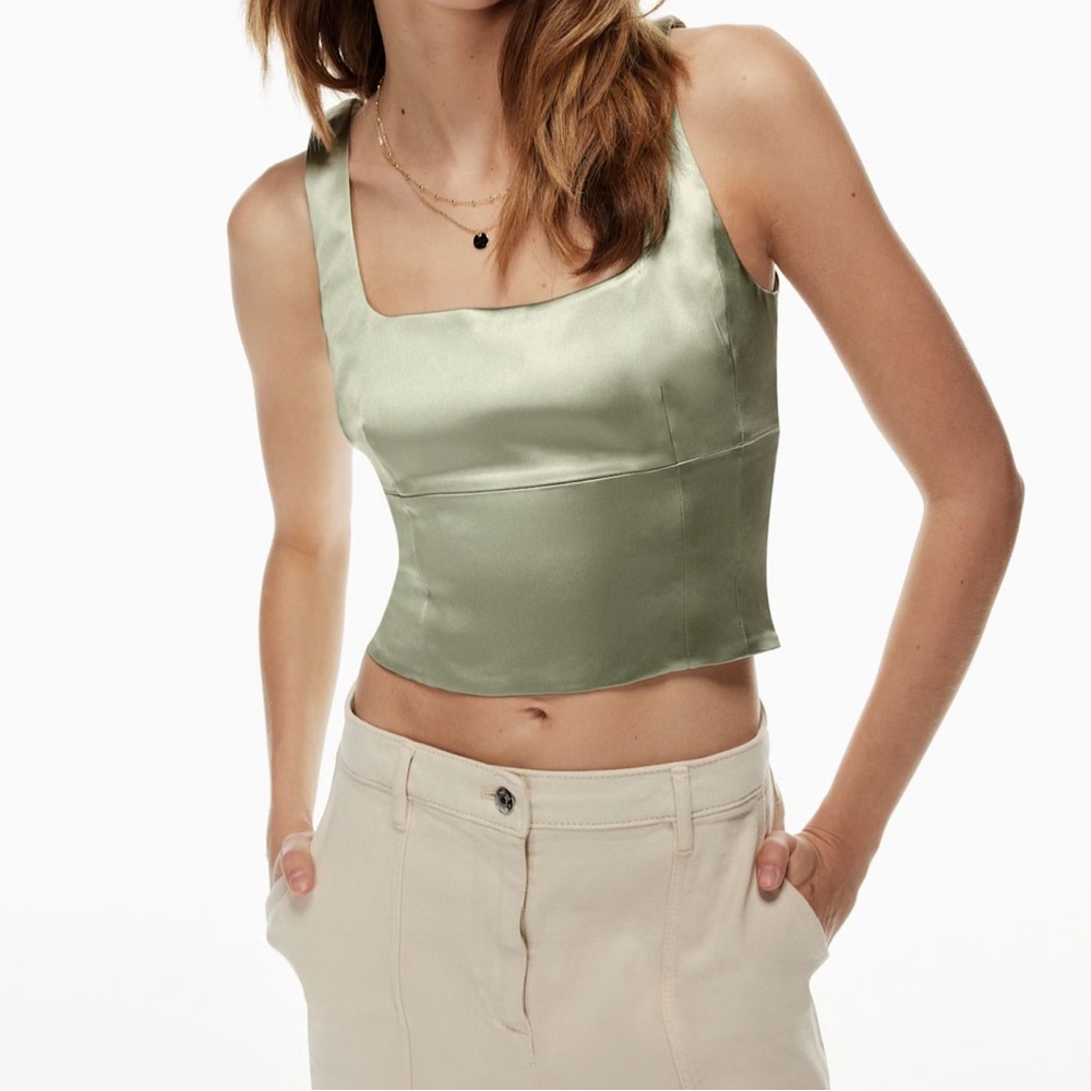 Aritzia Satin Square Neck Crop Top - Green